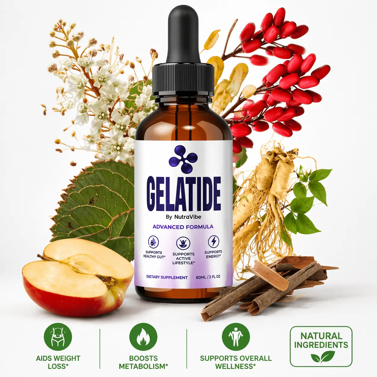 How Gelatide metabolism support supplement works with bottle